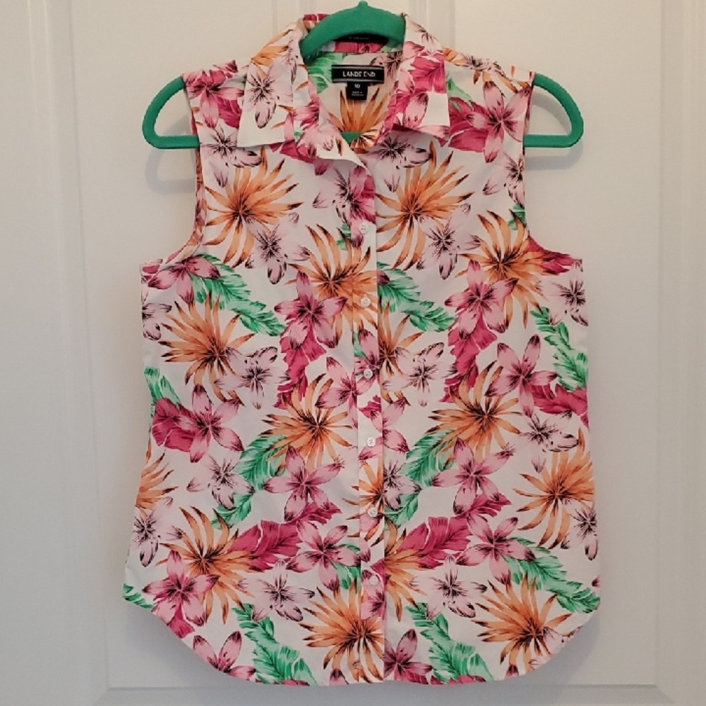 Lands' End Sleeveless Floral Blouse Size 10